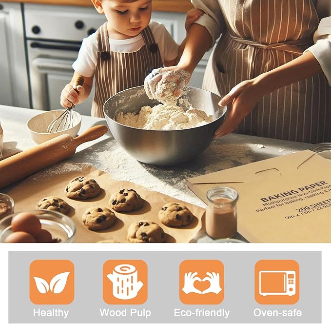 200 Pcs 7.87x7.87 Inch Unbleached Precut Parchment Paper Baking Sheets – Non-Stick Baking Paper for Oven, Air Fryer, Grilling & Steaming, Heat Resistant Up to 450°F