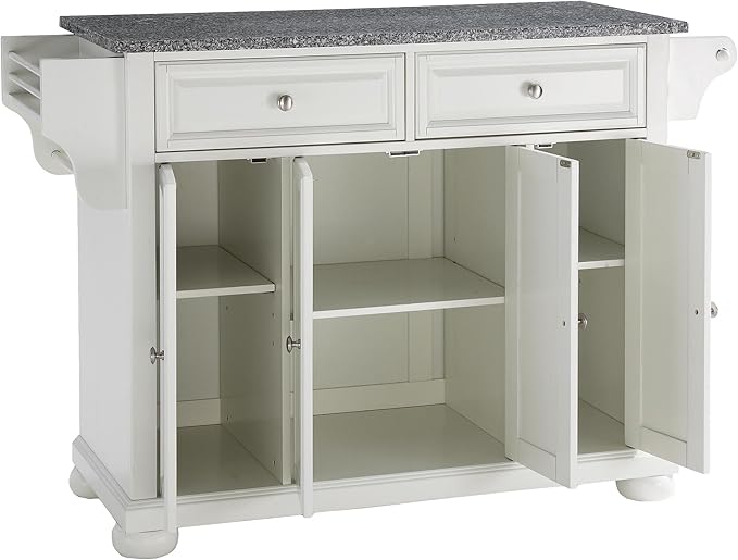 Crosley Furniture Alexandria Granite Top Rolling Kitchen Island Storage Cart, Microwave Stand, Spice Rack, White