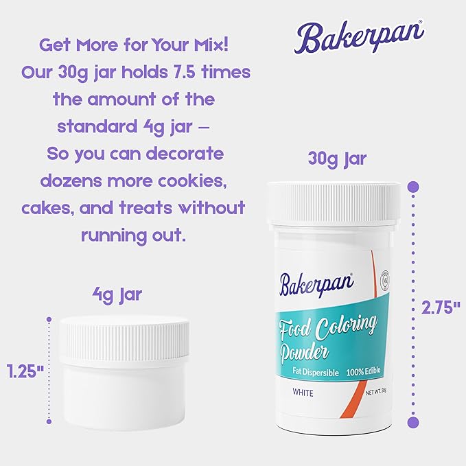 Bakerpan White Oil-Based Food Coloring Powder for Baking - 30 g - Dye-Free Coloring for Buttercream Frosting, Chocolate, Candy, Icing, Cakes