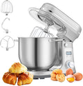 Biolomix Kitchen Electric Stand Mixer, 6 Speed Tilt Head Food Mixer with 6.5 QT Stainless Steel Bowl, Dough Hook, Flat Beater, Whisk and Anti Splash Cover (6.5 QT, Light Silver)