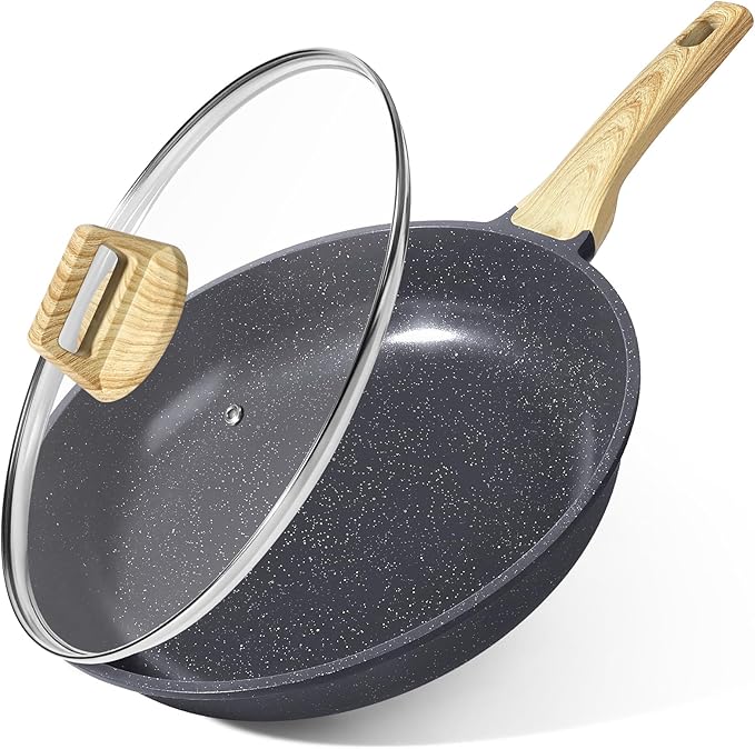 GiPP Ceramic Nonstick Frying Pan with Lid - 12 Inch Healthy Non-Toxic Non Stick Skillet Omelette Pans, Induction Compatible Chef Pan, PFAS & PFOA-Free, Dishwasher Safe, Stay Cool Handles