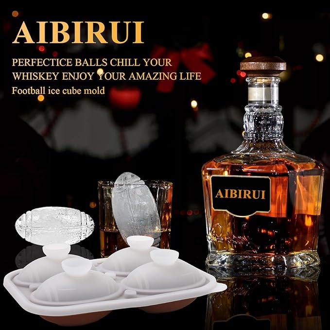 2.5 INCH Fun Shapes Football Ice Cube Mold,Large Ice Cube Molds | Football ice mold for Super Bowl Party,Football Gifts,Whiskey Ice Cubes Mold(bourbon ice cube molds) for Whiskey,Cocktails