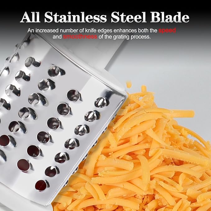 Ourokhome Rotary Cheese Grater Hand Crank, Kitchen Shredder Speed Mandolin Slicer Ice Shaver with Handle and Drum Blades for Cheese, Vegetable, Nuts, Chocolate, Potato, Carrot, 5 Blades, Black