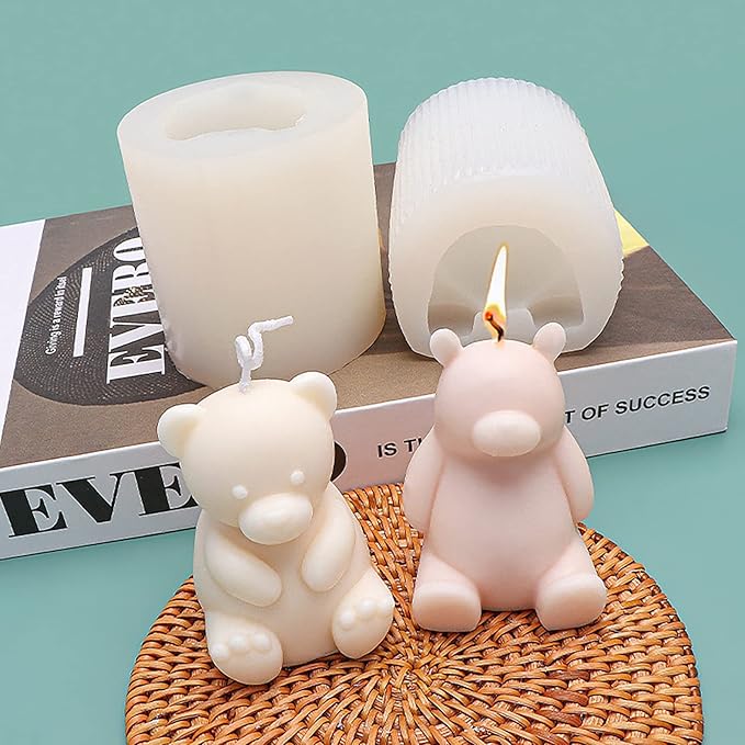 2 pcs Cute Bear Mold Bear Silicone Wave Spiral Candle Mold - Silicone Resin Casting Molds for Candle & Resin & Soap Craft Supplies