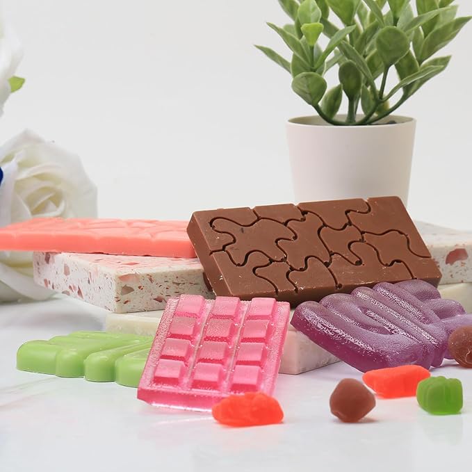 Thin Chocolate Bar Molds, 6 Shapes Break Apart Chocolate Molds Silicone for Candy/Gummy/Wax Melts/Resin, 2 Pcs Fruit Snack Molds for Fondant/Jelly/Desserts