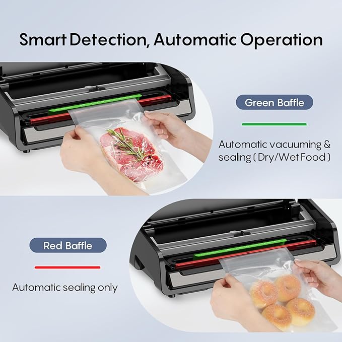 FRESKO Automatic Vacuum Sealer, Powerful Food Vacuum Sealer Machine, Auto Dry-Wet Detection, Bag Cutter, 2 Rolls Bags, Effortless Operation, Starter Kit