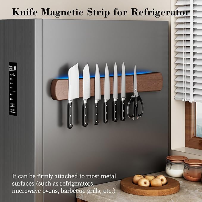 Magnetic Knife Holder for Wall, 24 Inch Extra Large Wood Knife Strip with Strong Magnetism, Space Saver Organizer for Farmhouse/Restaurant Kitchen, Housewarming Gifts