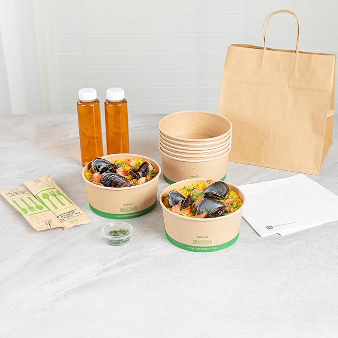 Restaurantware Paper Food Containers 50 Pack Of 44 oz Disposable Round Kraft Salad Bowls Sustainable Stackable Greaseproof Meal Prep Take Out Containers For Ice Creams, Soups, Snacks And Desserts