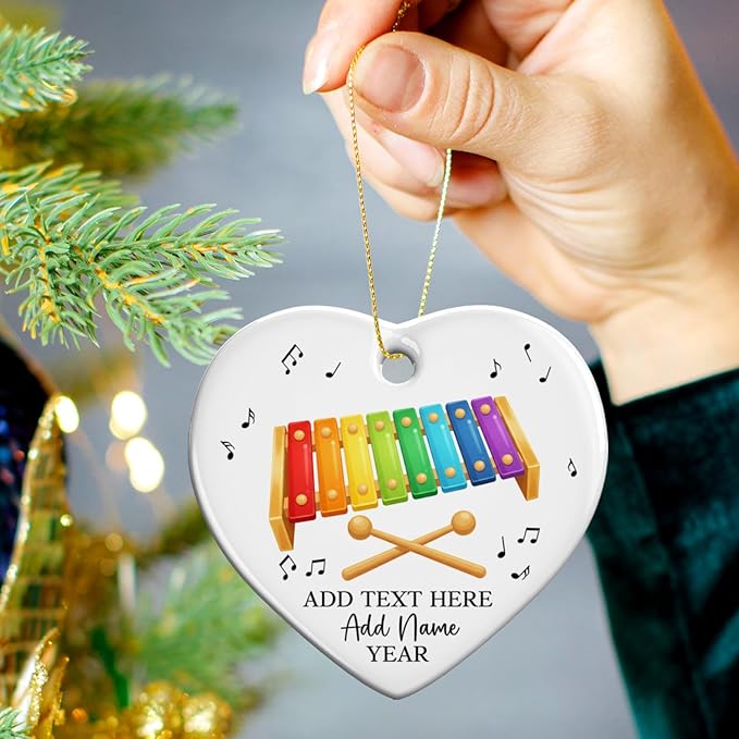 Personalized Xylophonist Christmas Ceramic Ornament, Custom Text Name & Year Xylophone Xmas Ornament, Xylophone Player Xmas Tree Hanging Ornaments 2025, Gift for Men Women Instrument Lover