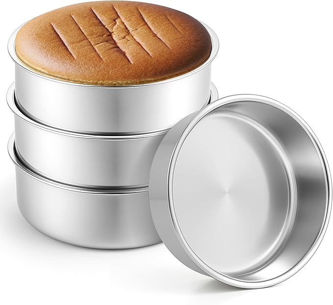 Leonyo 8Inch Round Cake Pans 4 Pack, Stainless Steel Circle Layer Cake Baking Pans Set, Metal Round Baking Tins for Wedding Party, Dishwasher Oven Safe