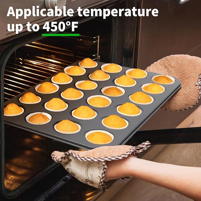 Beasea Nonstick Mini Muffin Pan 24 Cups, 2 Pack 24 Mini Small Tiny Cup Non Stick Muffin Baking Pan Tin Tray Carbon Steel Bakeware Individual Cupcake Baking Pan - Black