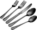 Floral 40 Pcs Black Silverware Set for 8, Food Grade Stainless Steel Flatware Set with Rose Flower Embossed Design, Eating Utensils Sets Include Fork/Knife/Spoon, Reusable Cutlery Set, Dishwasher Safe