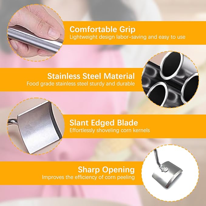 Stainless Steel Corn Peeler, Corn Cob Stripper, Long Handle Stainless Steel Corn Stripping Tool, Corn on the Cob Remover, Easy Clean Corn Cob Peeler for Home Kitchen and Outdoor Dining (1pc)