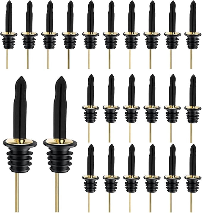 Pafusen 24 Pack Liquor Bottle Pourers, Liquor Pour Spout for Liquor Bottles, Stainless Steel Olive oil Dispenser Spout, Alcohol Pourer Spouts Dust Caps Long Covers, Gold