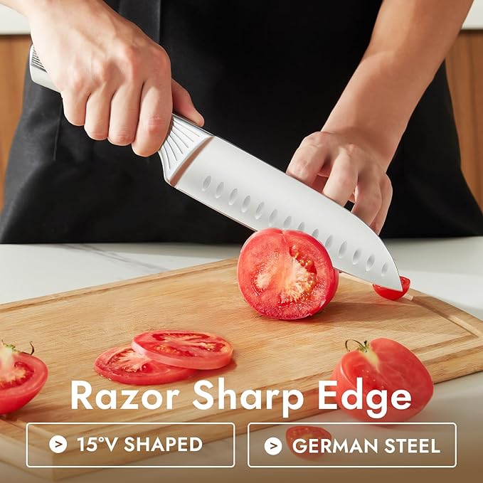 KINGSTONE Kitchen Knife Set with Block,14 Pcs German Stainless Steel Knife Set with Built-in Sharpener, Dishwasher Safe Knife Block Set (walnut, 14pcs)