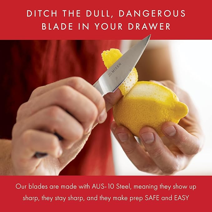 Misen 3.5" Paring Knife – Precision Kitchen Knife - High-Carbon Stainless Steel Blade – Ergonomic Handle for Peeling, Trimming, and Slicing – Lightweight, Versatile Tool for All Culinary Tasks - Red