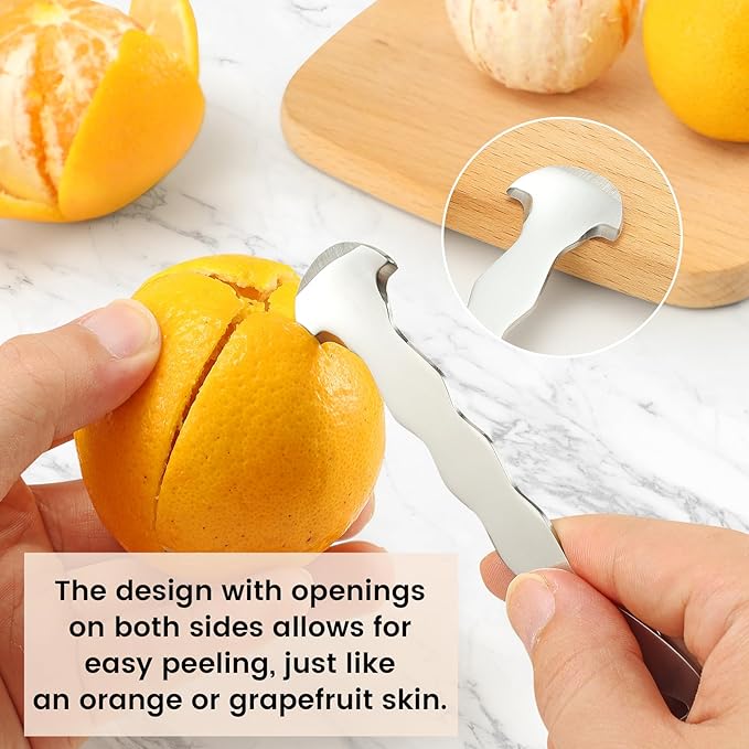 2 Pcs Stainless Steel Orange Peeler Citrus Peeler Fruit Remover Opener Ergonomic Safe Cutter & Slicer Tool for Grapefruits, Lemons