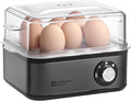 Annie & Mia Design Electric Egg Cooker, Stainless Steel 8 Egg Capacity egg boiler, 500W, Hard, Medium, Soft Boiled Egg Poacher, egg steamer, Multi-function, Knob Auto Shut-Off Function (Black)