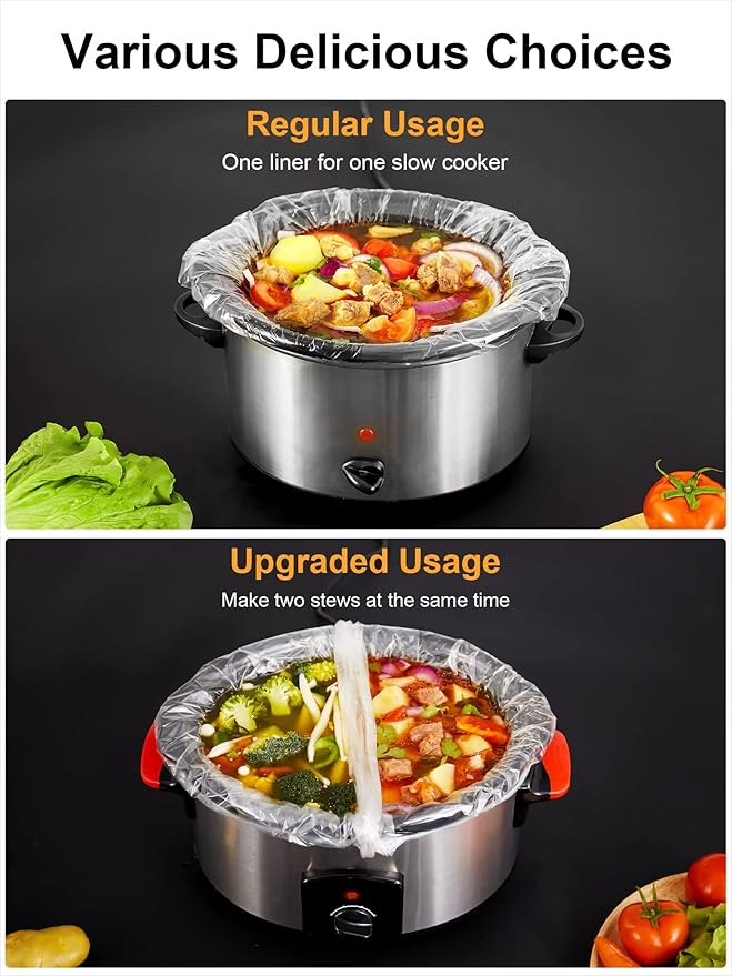 SMARTAKE Slow Cooker Liners, Extra Large Size 14"x 22" Disposable Cooking Bags, Fit 6QT to 10QT for Slow Cooker, Cooking Trays, Suitable for Oval & Round Pots, 60 Liners