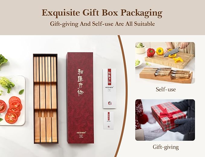 HEZHEN 7-slot Cherry Wood In-drawer Knife Tray,Kitchen Storage Organization Organizer Insert,Saves Countertop Space