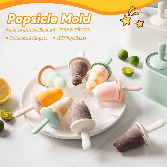 Popsicle Mold Set 4 Pieces Homemade Silicone Popsicle Maker Easy Release Ice Cream Molds Reusable DIY Pop Molds (White, WinterWonder Pops)