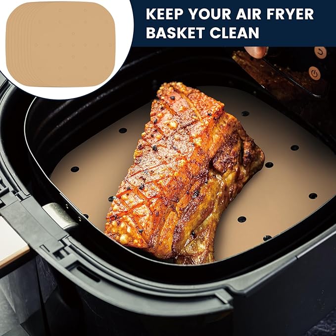 400PCS 6.3 Inch Square Air Fryer Parchment Paper Liners Disposable, Unbleached Air Fryer Sheets with Holes, Perforated Steamer Liners for 2-5QT Basket Air Fryer Microwave Oven Frying Pan Plate