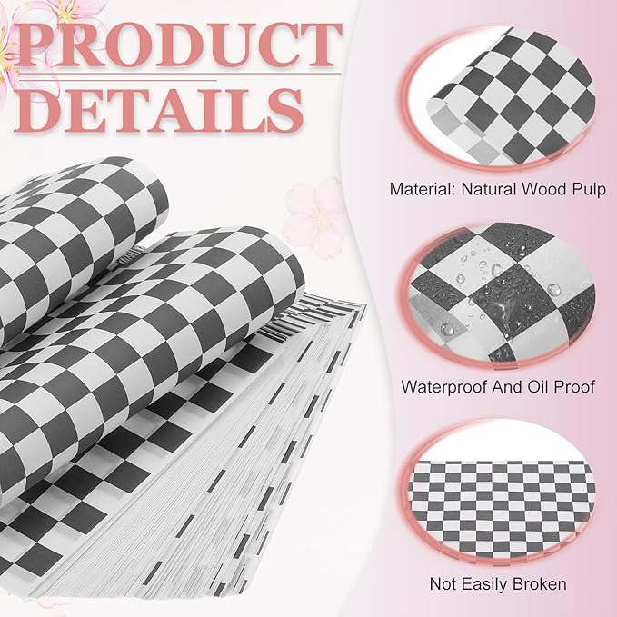 PATIKIL 5.9" x 5.9" Waxed Paper Sheets, 50Pcs Square Pattern Oil-absorbing Dry Food Wrapping Paper for Bakery Coffee Shop Home Baking Kitchen DIY, Black