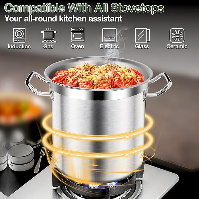 Large Stock Pot-35QT Stainless Steel Stockpot with Lid, Heavy Duty Tri-Ply Bottom Commercial Grade Stock Pot & Stockpots for Boiling Cooking Soup Stew Canning Cooking Pots, Cookware Sauce Pot