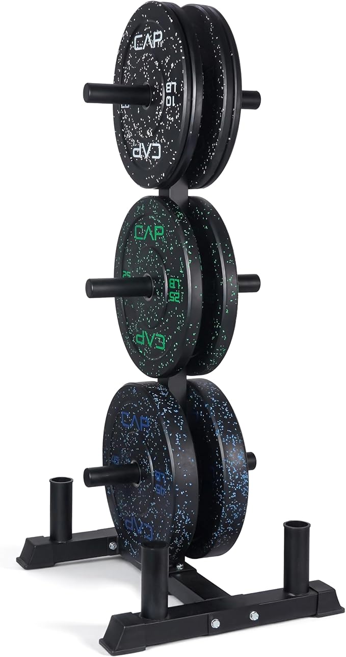 CAP Barbell 2-Inch Olympic Bumper Plate Weight Set with 6 Post Rack | 100-370 lbs | Multiple Options