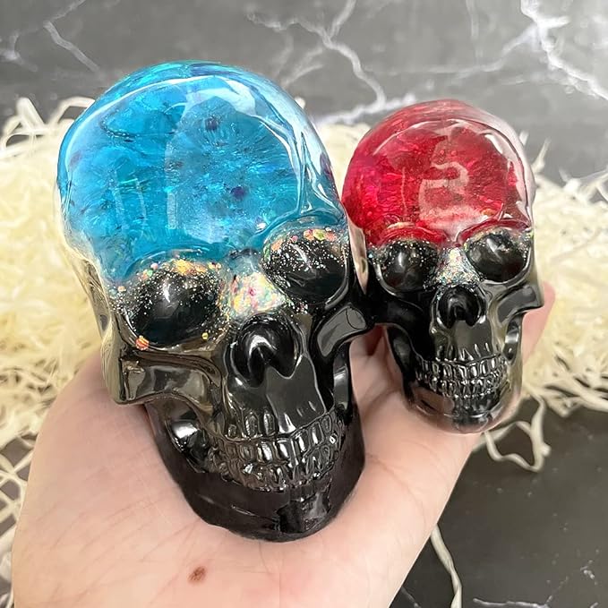 RESINWORLD Set of Large + Medium + Small 3D Skull Resin Molds, Flexible Clear Silicone Skull Head Molds, Silicone Molds for Resin, Soap, Clay, Candle Wax Casting, Halloween Home Decoration