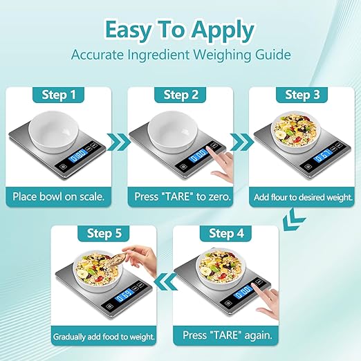 Food Scale, Digital Kitchen Scale 22lb/10kg Steel and Tempered Glass with 1g/0.1oz Precision, Tare & 10 Units, LCD Display for Baking, Cooking, Meal Prep, Coffee, Postage Silver