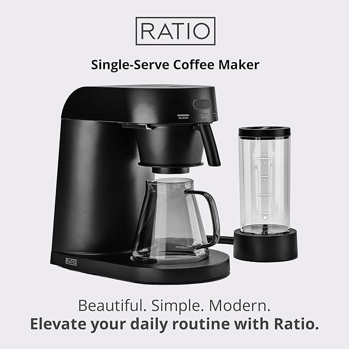Ratio Four Coffee Machine - Coffee Maker with Removable Water Tank - Drip Coffee Maker with 4 Minute Brew Time - 5-20 Ounce Single-Serve Coffee Maker - 11.5”H x 7.5”W