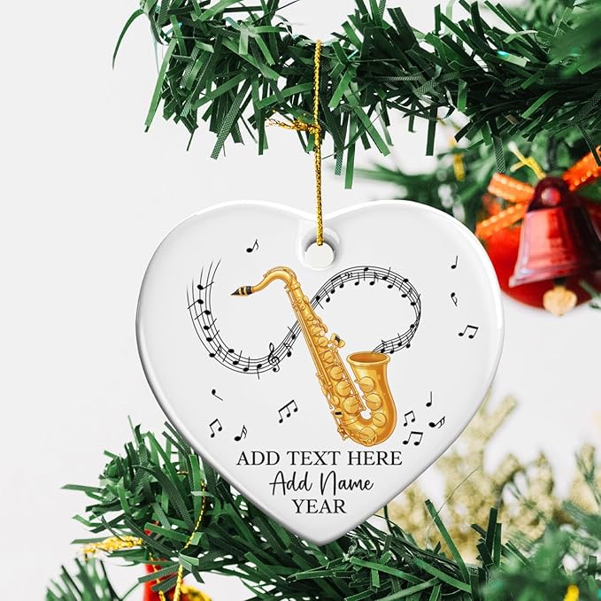 Personalized Saxophonist Christmas Ceramic Ornament 2025, Custom Text Name & Year Saxophone Player Xmas Ornament, Saxophone Musical Instrument Ornaments for Xmas Tree, Gifts for Music Lovers