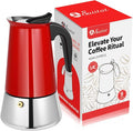 Moka Pot, 9 Cups (15.9 oz) Stovetop Espresso Maker, 304 Stainless Steel Moka Pot, Induction Compatible, Red