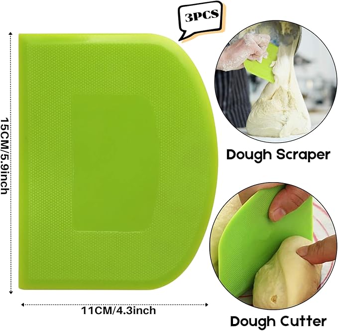 SURDOCA Dough Scraper Bench Scraper - 3P 5.9x4.3" Plastic Flexible Bowl Scraper, Sharp Edge & Angles Cake Scraper. Non-Slip Bakeware Decorating Tools Sculpting & Modeling Tools - Yellow+White+Pink
