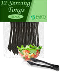 PARTY BARGAINS 8.5 Inches Plastic Serving Tongs, 12 Pack, Premium Quality & Heavy-Duty Black Plastic Tongs for BBQ, Salads, Grilling, Buffets, & Kitchen