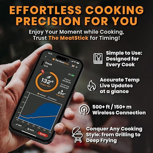 MeatStick X- Wireless Meat Thermometer for Grilling and Smoking, Smart Meat Thermometer 500ft+ Range, Grill Thermometer, Meat Probe for Smoker, Bluetooth Temperature Probe