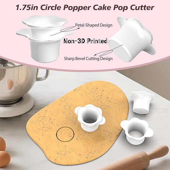 Cake Pop Cutter and Pusher with Tray - Circle Cake Pop Mold Set | Non-3D Printed ABS Injection Molded | 1.75" Size | High-Capacity Dual-Cavity Cake Pop Tray | Smooth & Easy-Clean Surface (Cake Tray)
