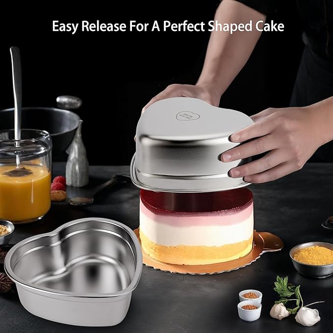 Heart Shaped Cake Pans Set of 2, Nonstick Heart Cake Pan 6 Inch for Layer cakes, Durable Stainless Steel Baking Pans Cake Tins for Valentine's Day/Thanksgiving/Wedding/Anniversary, Dishwasher Safe