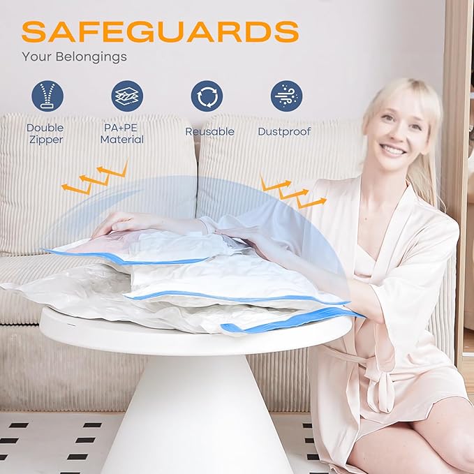 Vacuum Storage Bags for Clothing, 8 Jumbo Vacuum Seal Bags Space Saver for Clothes, Comforters, Blankets, Bedding, Vacuum Sealer Bags with Electric Pump (2025 Upgrade)