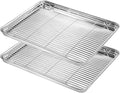 Baking Sheet with Cooling Rack Set (2 Pans + 2 Racks), Yododo Stainless Steel Baking Pan Cookie Sheet Cookie Pan with Rack, Size 16 x 12 x 1 Inch, Mirror Finish & Non Toxic & Heavy Duty & Easy Clean