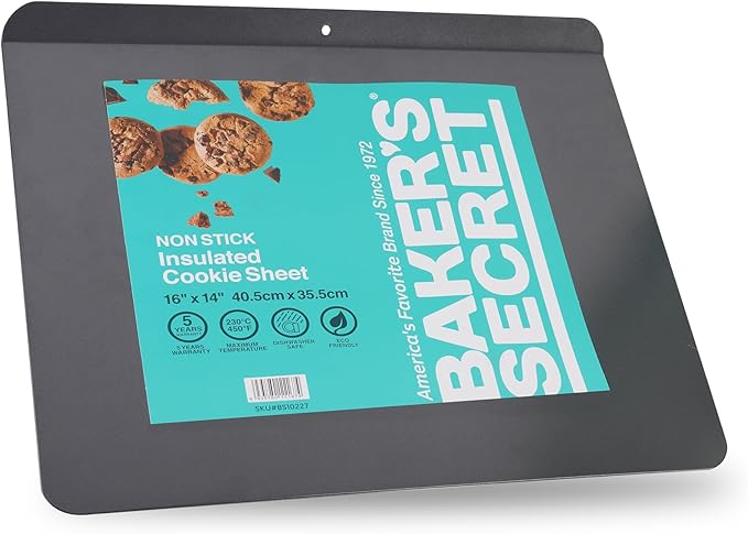 Baker's Secret 1pc Insulated Cookie Sheet Cookie Tray 16" x 14", Carbon Steel Insulated Double Wall, for Baking Roasting Cooking, Dishwasher Safe Home Baking Supplies PFOA, PFOS, PFAS, PTFE free