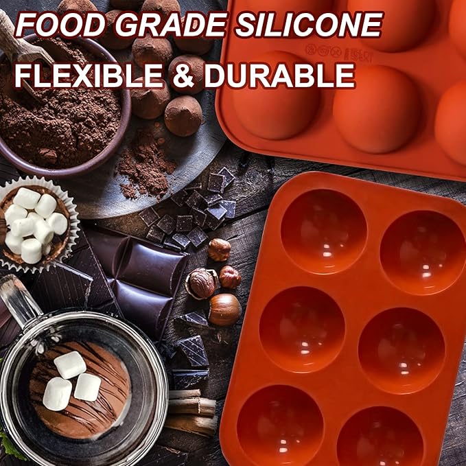 6 Holes Medium Semi Sphere Silicone Molds, 3 Packs Half Sphere Silicone Baking Molds for Making Chocolate, Cake, Jelly, Dome Mousse