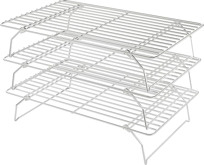 Cooling Racks for Cooking and Baking - 3 Tier Stackable Grid Wire Baking Rack for Oven Cooking, Baking, Grilling, Roasting - Dishwasher Safe Bacon Rack - Silver