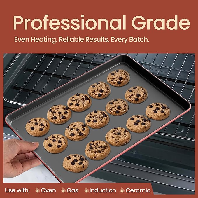 Bakken 8-Piece Ceramic Coated Bakeware Sets, Nonstick Aluminized Steel Pans with Muffin, Loaf, Cake, Roasting Pan, & Cooling Rack, Oven Safe Up To 500°F, Dishwasher Safe, BPA, PTFE & PFAS Free, Pink