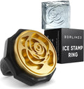 Berlinzo Ice Stamp Ring for Cube & Sphere - Custom Ice Cubes for Whiskey, Mojito Cocktails – Rose Shaped Brass Ice Stamp Rose/ 3mm Depth - Black, is_IMG_4