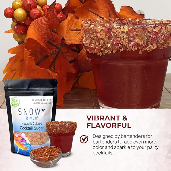 Snowy River Thanksgiving, Cocktail & Margarita Sugar Rimmer - Vibrant Naturally Colored Sugar for Cocktail Rimming, Baking & Decorating, Medium Crystal - 4oz