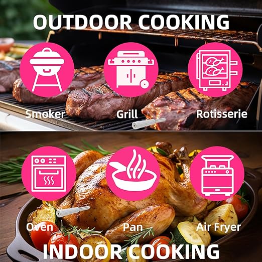 Wireless Smart Meat Thermometer with Bluetooth | Long Range | Measures Internal & Ambient Temp | for BBQ, Oven, Grill, Kitchen, Smoker, Rotisserie (White)