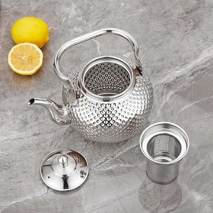 SANQIAHOME 1200ml teapot with Infuser stainless steel Water Boilers lifting handle Tea Maker Water Kettle for Induction/Gas silver