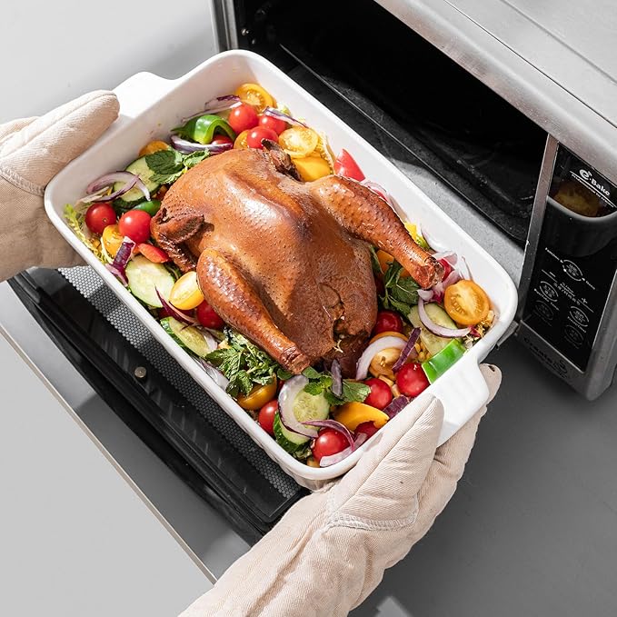 Casserole Dishes for Oven, Ceramic Baking Dishes, Porcelain Bakeware Set of 4, Rectangular Baking Pan, White Deep Lasagna Pan with Handle for Cooking, Roasting, Cake, 15.3"/12.8"/11.6"/9.8"